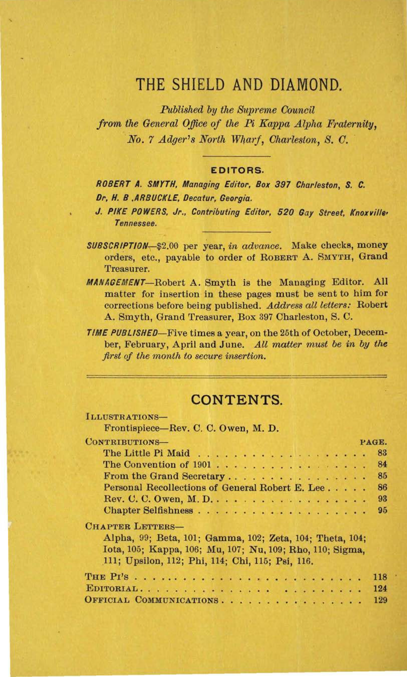 The Shield And Diamond, Vol. 10, No. 3, Table Of Contents